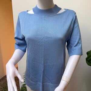 NWOT Baby Blue David Meister Cutout Mock-Neck Sweater Top